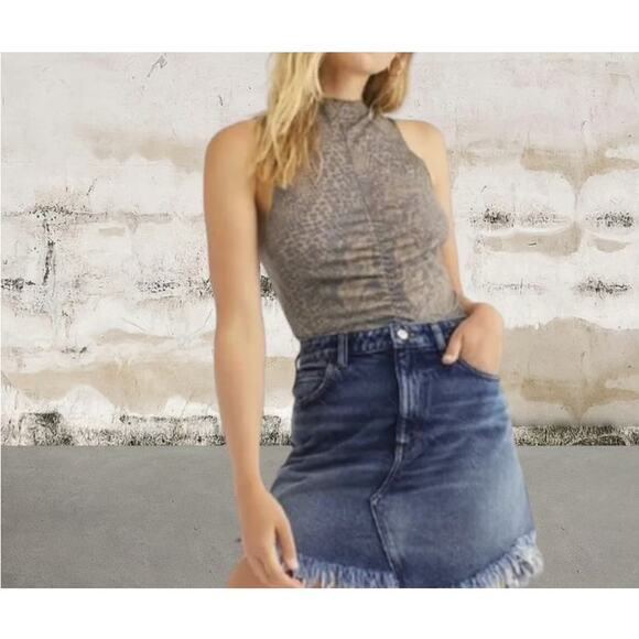 Free People Baily Fringe Denim Mini Skirt Dark Wash Jean Skirt Y2K Vibes 29W - Picture 3 of 11